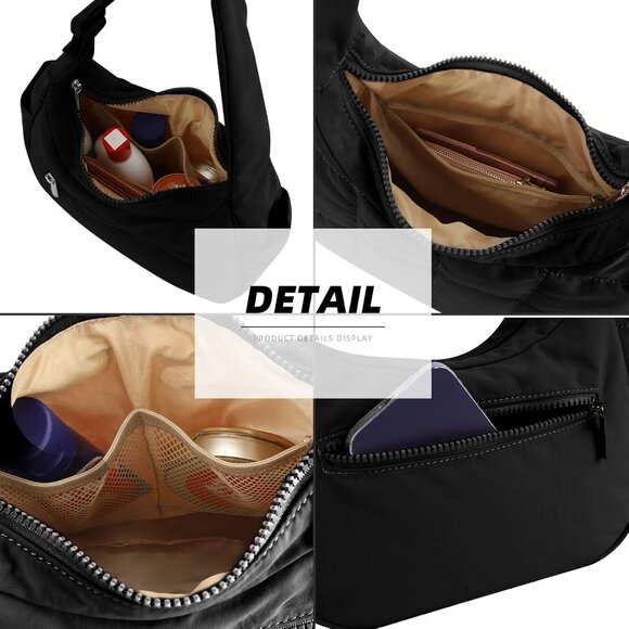 Puffer Crescent Shoulder Bag Women Nylon Quilted Small Crossbody Travel Purse - Picture 5 of 7